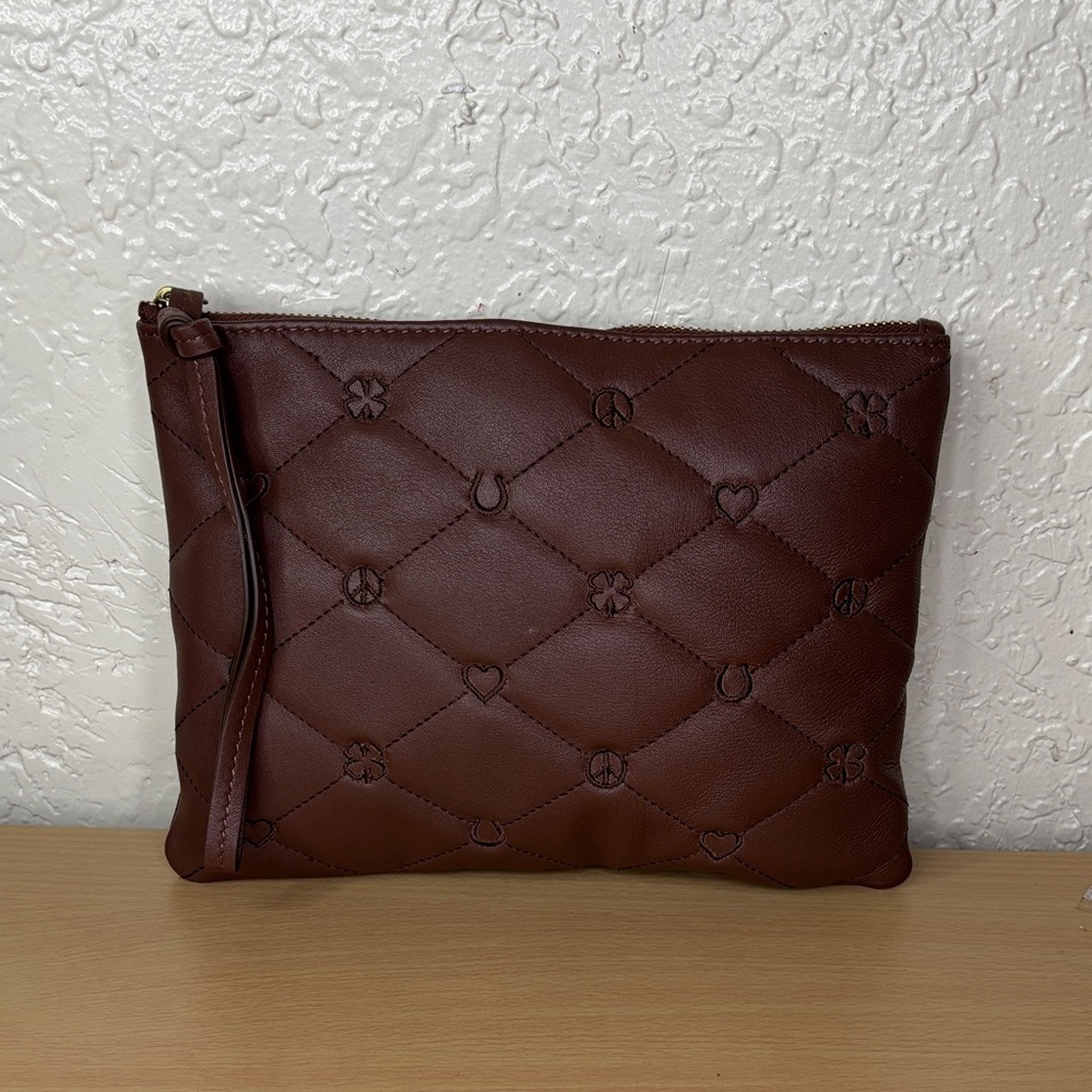 Brown Quilted Leather Clutch
